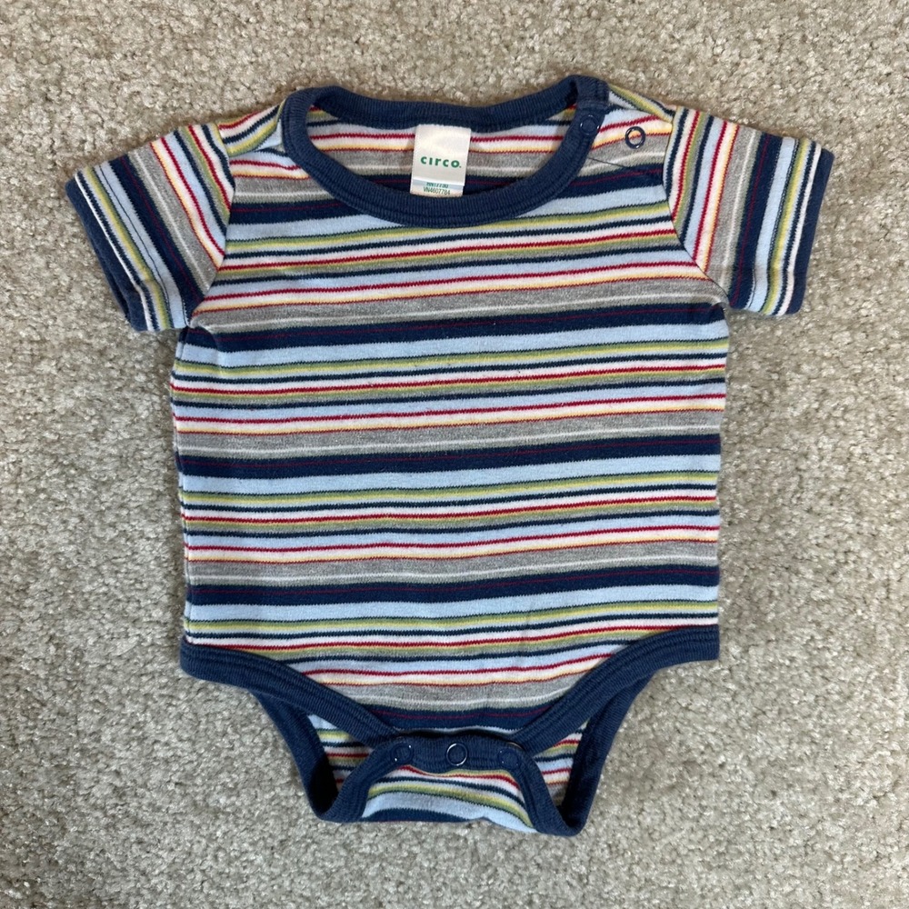 Circo Striped Baby Bodysuit NB Newborn‎ Blue Gray Red Short Sleeve
